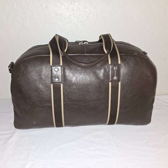 COACH F70561 Heritage Logo Large 22" Dark Brown Web & Leather Boston Duffel Bag - Picture 4 of 12